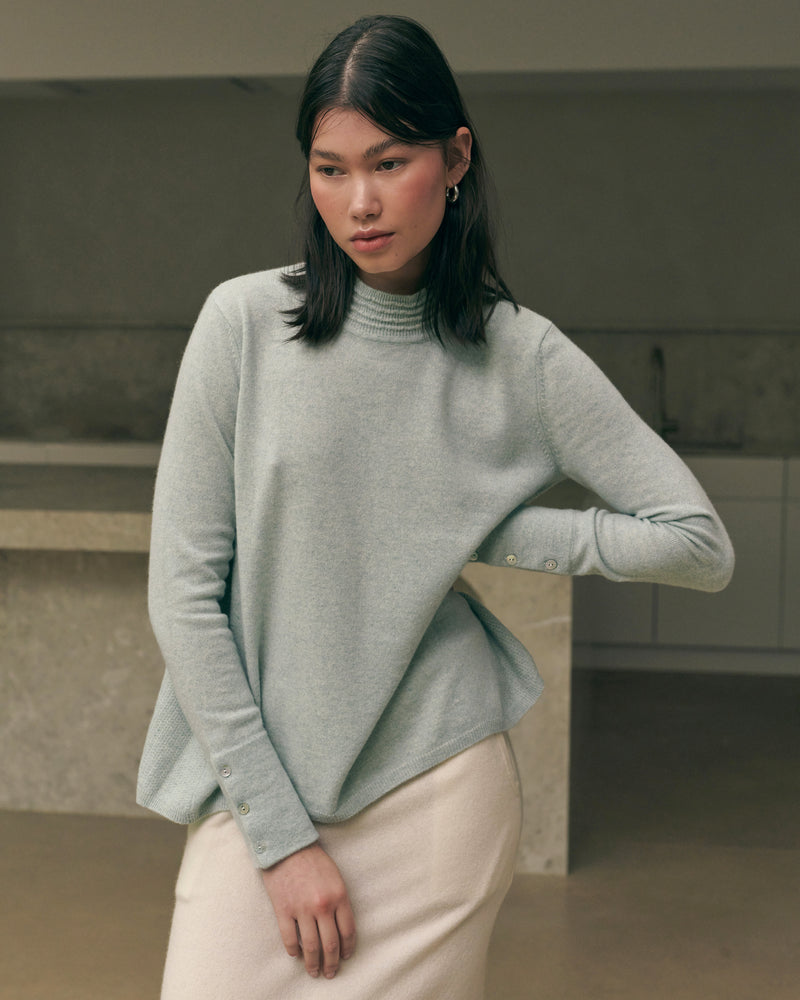 A LINE FRILL MOCK NECK KNIT