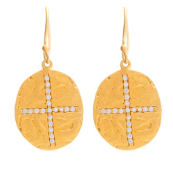 BEATEN OVAL ZIRC CROSS EARRING