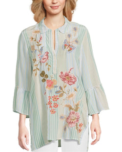 RUFFLE SLEEVE HENLEY TUNIC