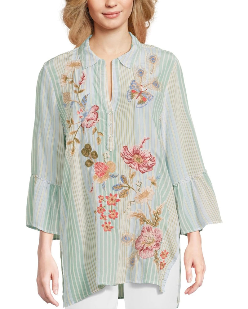 RUFFLE SLEEVE HENLEY TUNIC