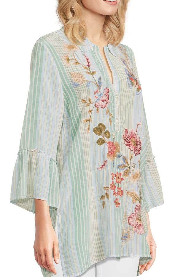 RUFFLE SLEEVE HENLEY TUNIC